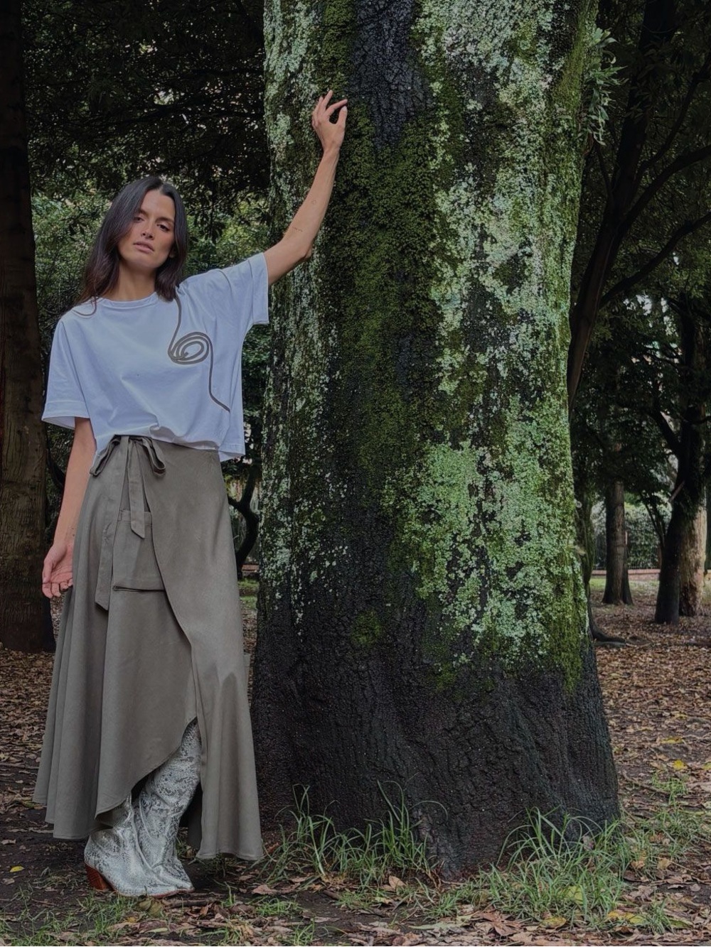 Malune Linen Wrap Cargo Midi Falda Skirt Olive Green High Waist Adjustable $350